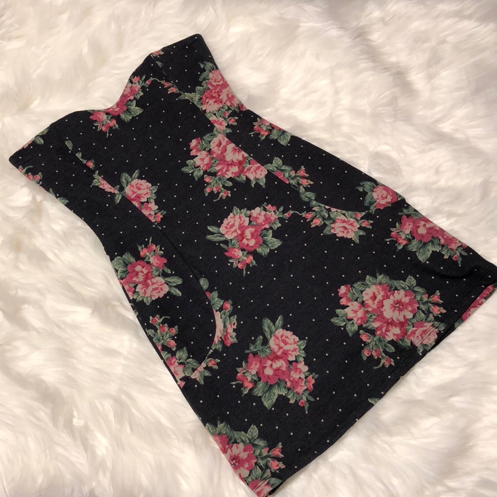 Floral mini dress strapless